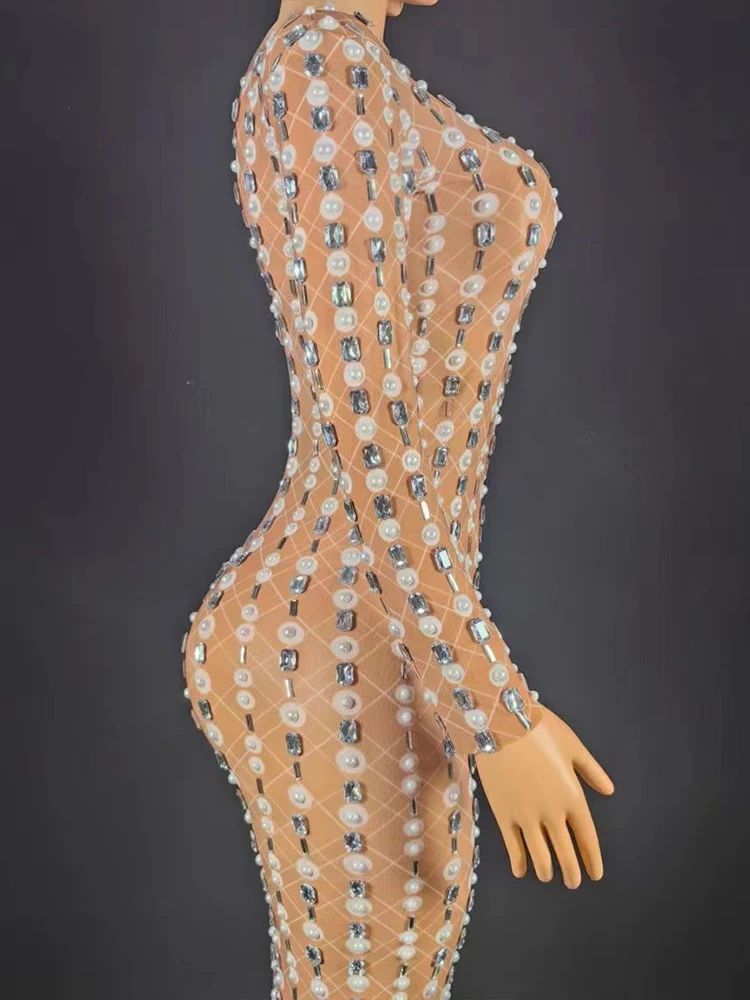 High Quality Hot Bead Hot Diamond Sexy Elastic Long Sleeved Dress 2025 New Fashion Custom Women'S Clothing