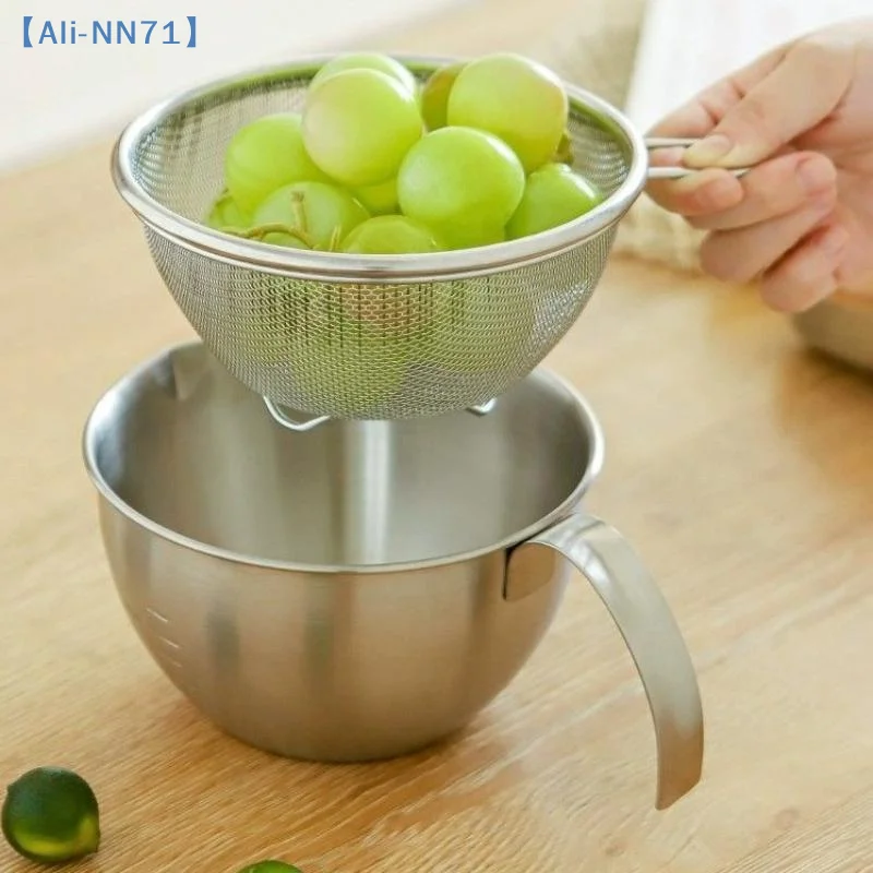 1/2/3/4PCS Stainless Steel Mixing Bowl With Scale, Handle, Filter, Multi Functional Set, Used For Mixing Pasta, Egg Cream【NN71】