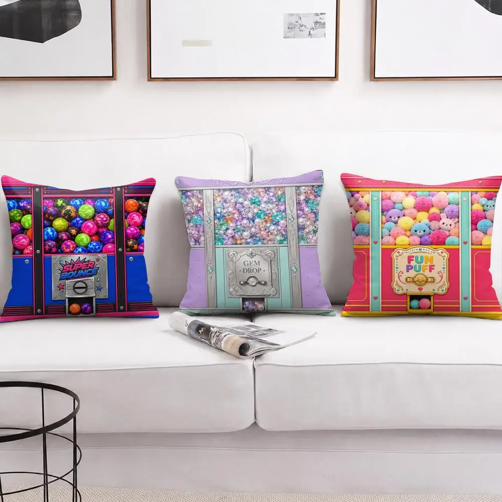 Gumball Machine Pattern Cushion Cover Short Plush Soft Double-Sided Printing Pillow Case Cozy Sofa Bedroom Home Decor Gift