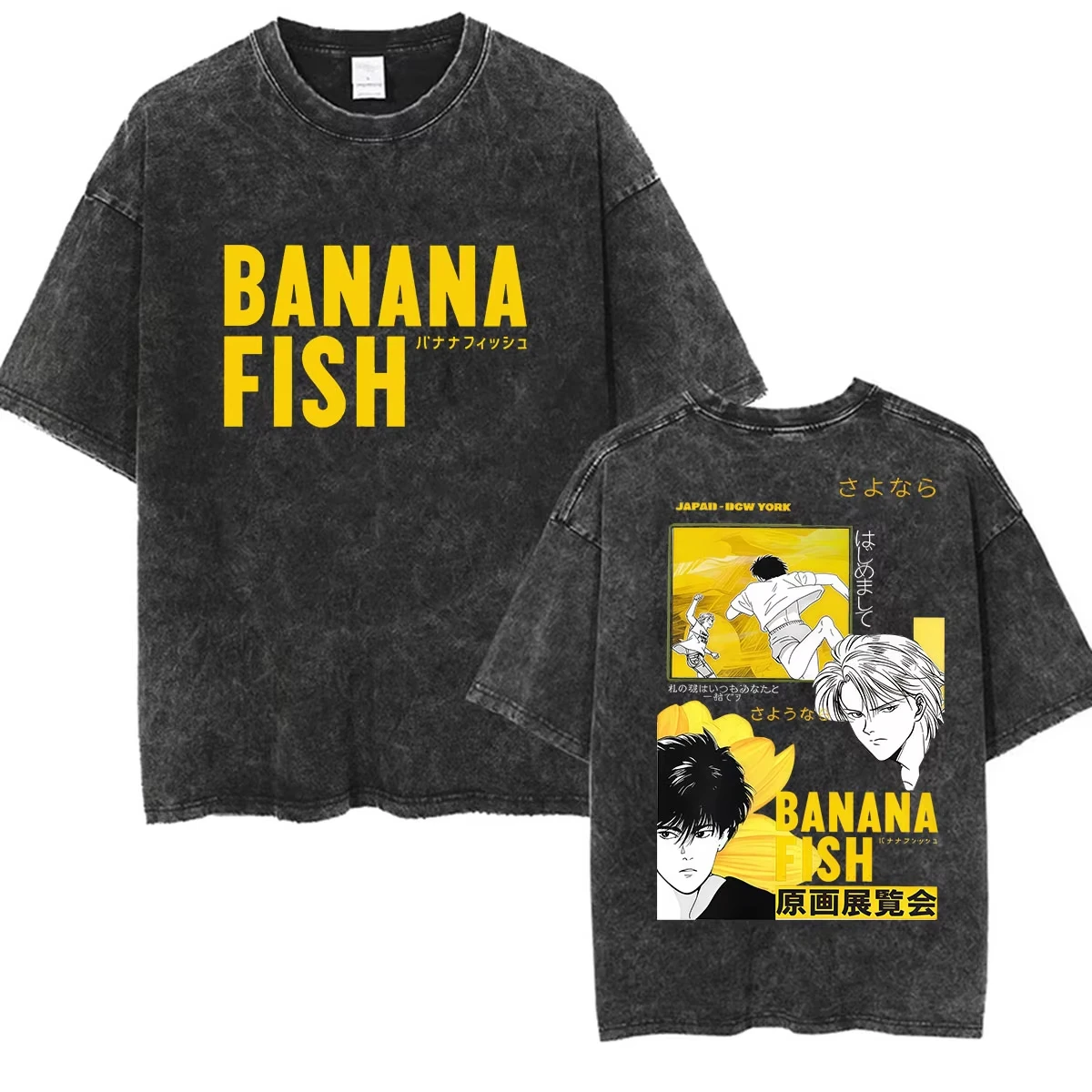 Summer Hot Sale Anmie Banana Fish Washed Vintage Graphic T-shirt Men Women Vintage Top Y2K Hip Hop Streetwear Oversized T-shirt
