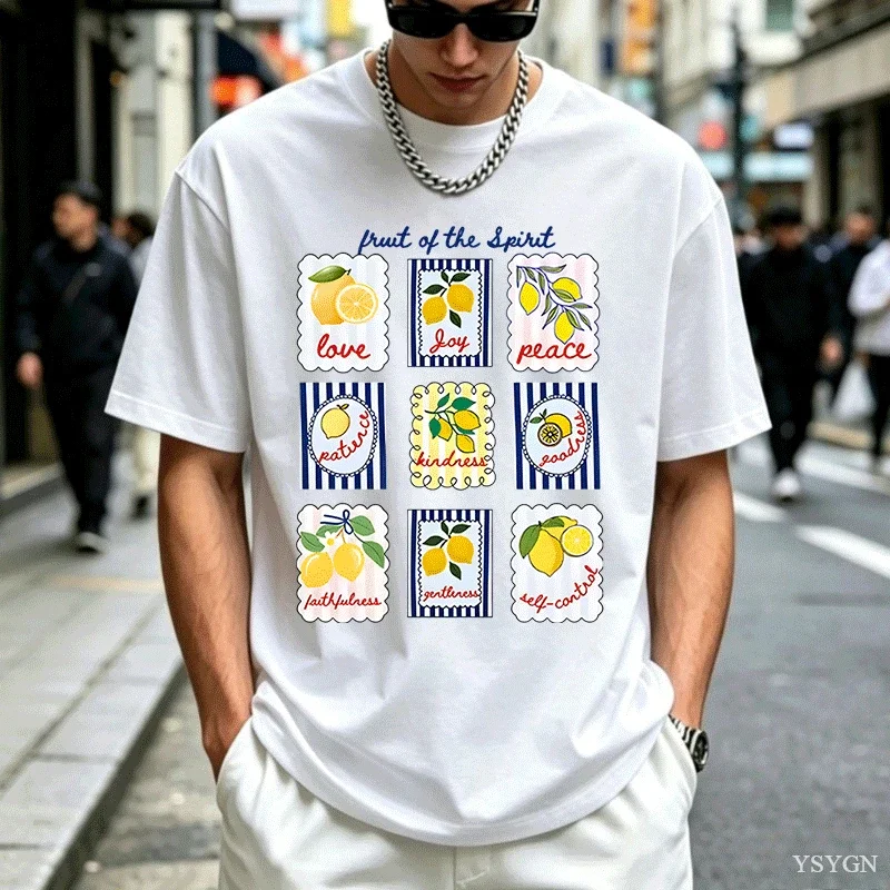 Fruit of The Spirit T-Shirt for Men Women Christian Lemon Tee Trendy Bible Verse T Shirt Comfortable Beach Short Sleeve Tshirts