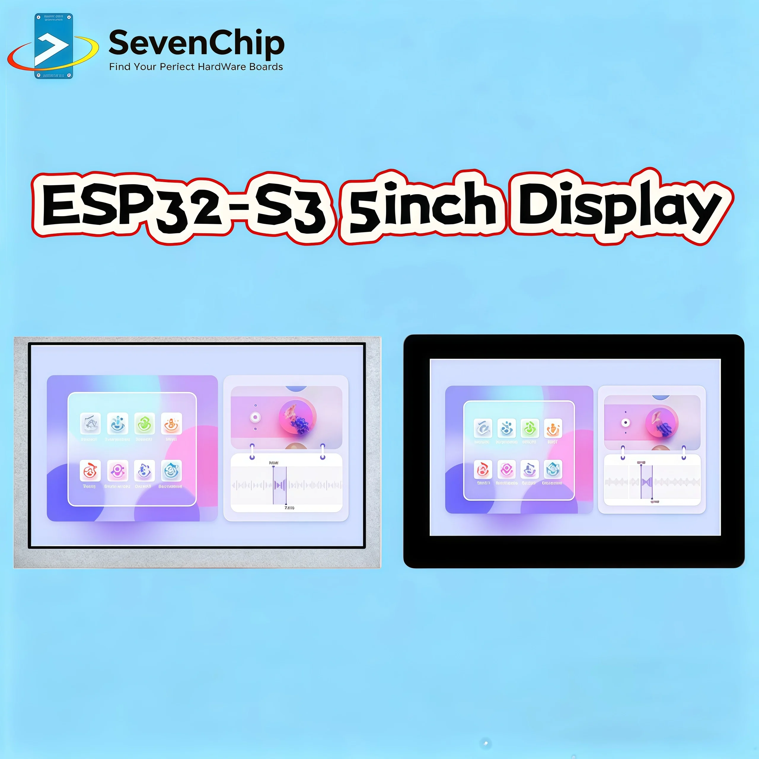 

SevenChip 5 Inch ESP32-S3 Embedded Touch Screen Controller Board, 16MB Flash+8MB PSRAM LX7 MCU, WiFi BLE5 IoT HMI Module