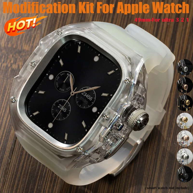 

Комплект модификации для Apple Watch Ultra 3/2/1 49 мм, прозрачный чехол + силиконовый ремешок для Iwatch 49 мм, защитная крышка, браслет