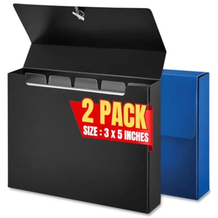 

Index Card Box 3x5, Index Card Box with Dividers, Index Card Storage Box, Poly Plastic Box, 2/Pack