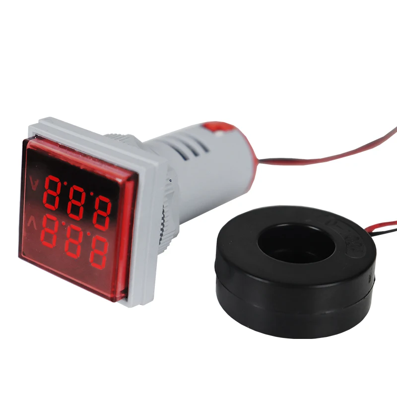 Mini Dual Display LED Digital Voltmeter Ammeter AC 60-500V 1-100A Signal Light 22mm AD16-22