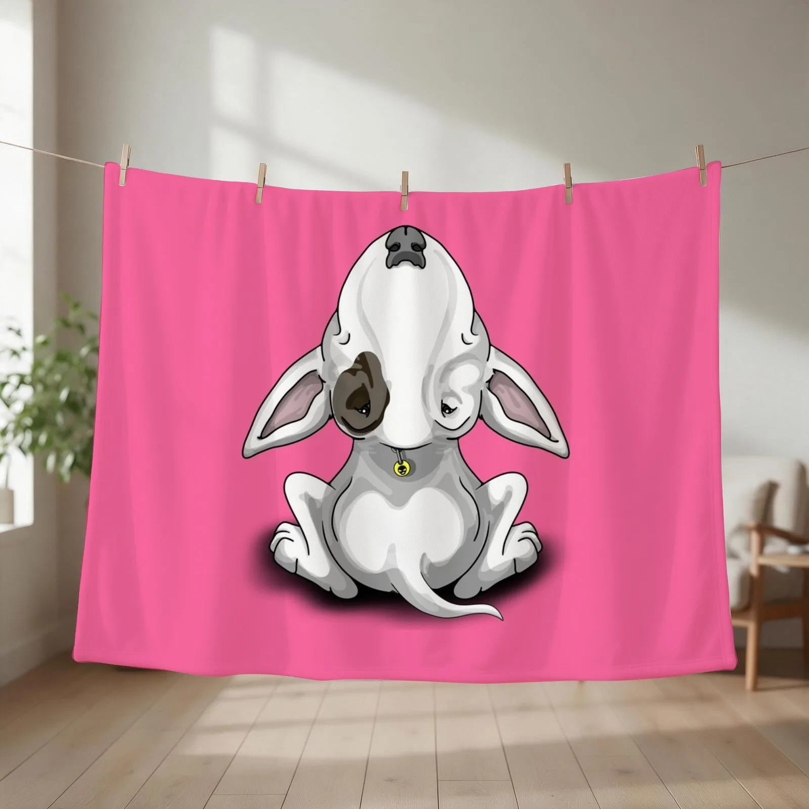 Bullterrier Black Eye Patch Throw Blanket couch cozy soft plush fuzzy picnic outdoor blanket