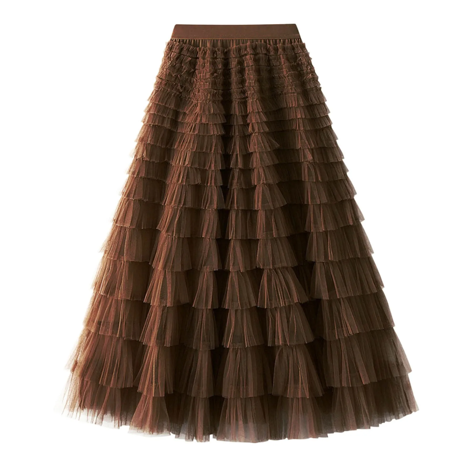 

Solid Color Long Tutu Skirts Women's A Line Pleated Skirt Mesh Ruffle Vintage Calf Length Chiffon High Waist Mesh Fluffy Skirts