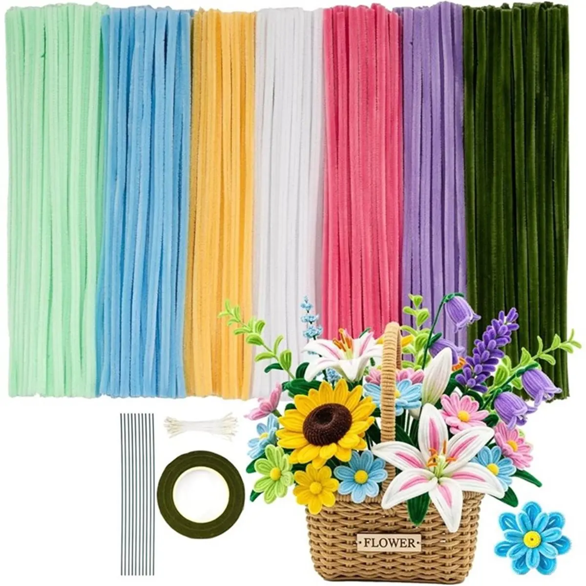 11·11COUPON 700PCS Pipe Cleaners Flower Kit , 7 Colors Pipe Cleaners Flowers Kit Macaron Pastel Pipe Cleaner for Art Projects view 2