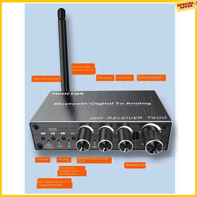 A25P 2X Bluetooth Audio Receiver Adapter 5.3 Player U Disk Microphone Amplifier Audio Speaker Converter With Remote Control