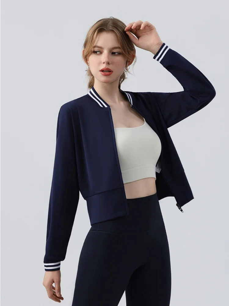 

Новая женская бейсбольная форма с длинными рукавами и цветным воротником-стойкой, спортивное пальто для бега на открытом воздухе, фитнеса, удобные теннисные топы