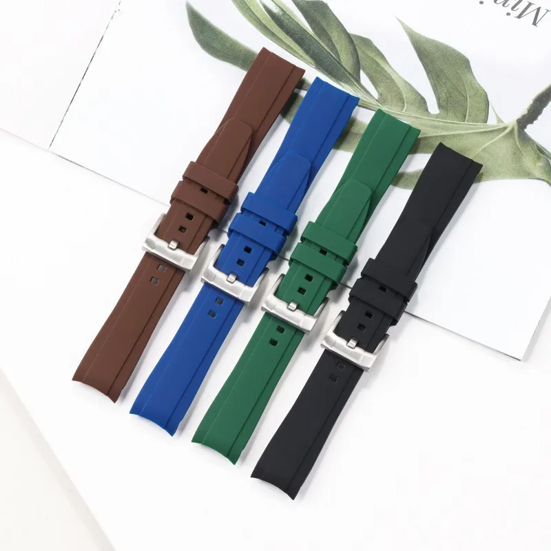 20mm 22mm cinturino per orologio con estremità curva in silicone di alta qualità cinturino con fibbia per orologio con perno in metallo per cinturino universale morbido impermeabile