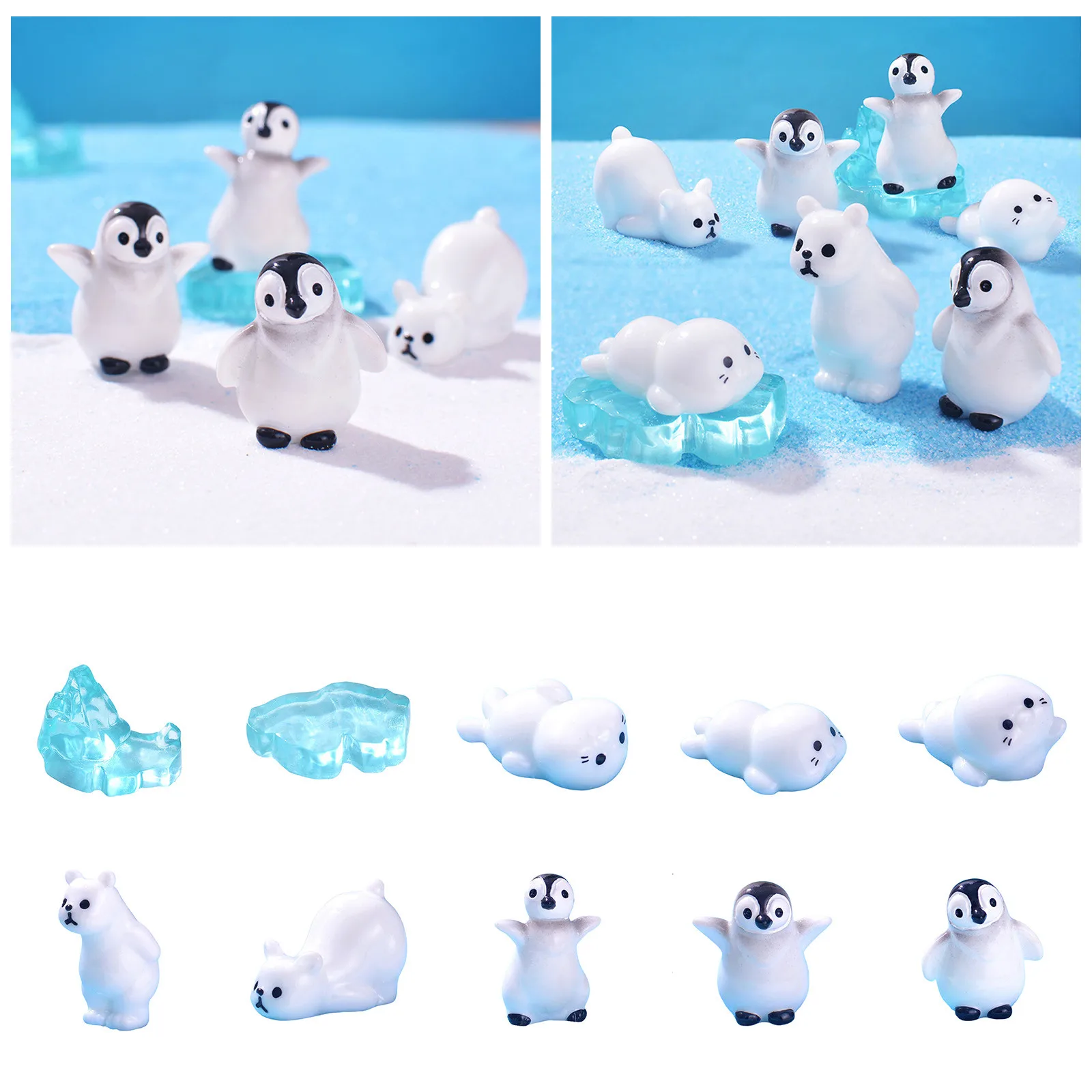 Mini Realisitic Animals Figurines Resin Polar Bear Penguin Seal Iceberg Figure Moss Micro Landscape Snowscape Ornament Accessory