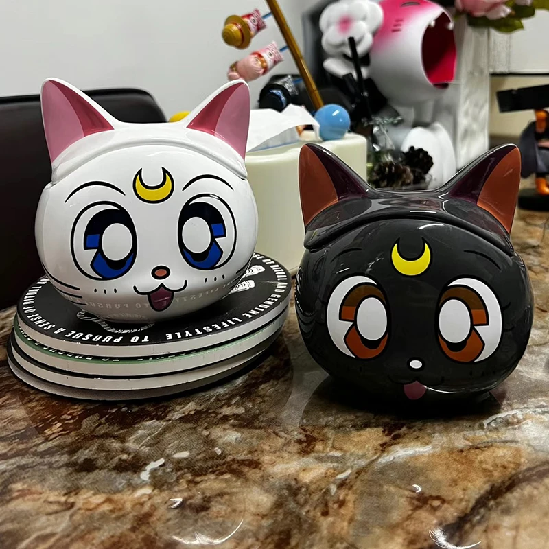حار بحار القمر القط أكواب السيراميك أسود أبيض القط الكرتون القدح مع مقبض أنيمي Kawaii زوجين شرب كوب ماء هدايا عيد الميلاد