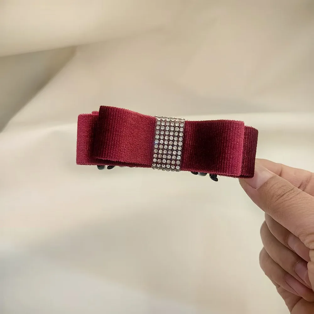 

Fashion Korean Style Bow Banana Clip Rhinestone Vintage Female Grab Pin Black Red Ponytail Hair accessories for Women Girl