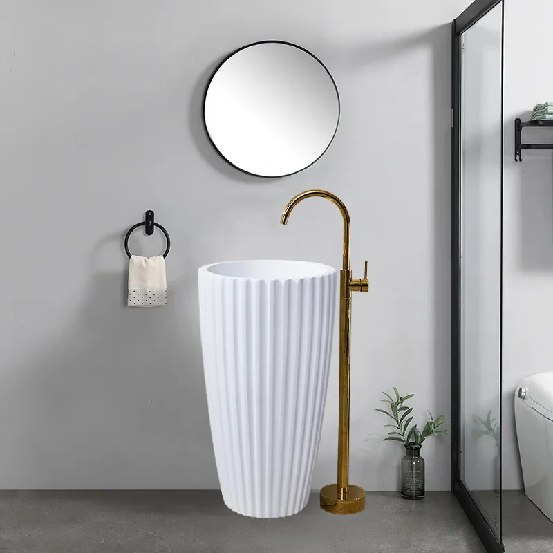 Artificial stone wash basin Household bathroom Column type wash basin Hotel B & B Vertical stripe cylindrical column basin