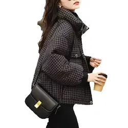 2025 Short Spring And Autumn New Fashion Down Coat Temperament Plaid Collar Thickened Cotton-Padded Jacket Coat
