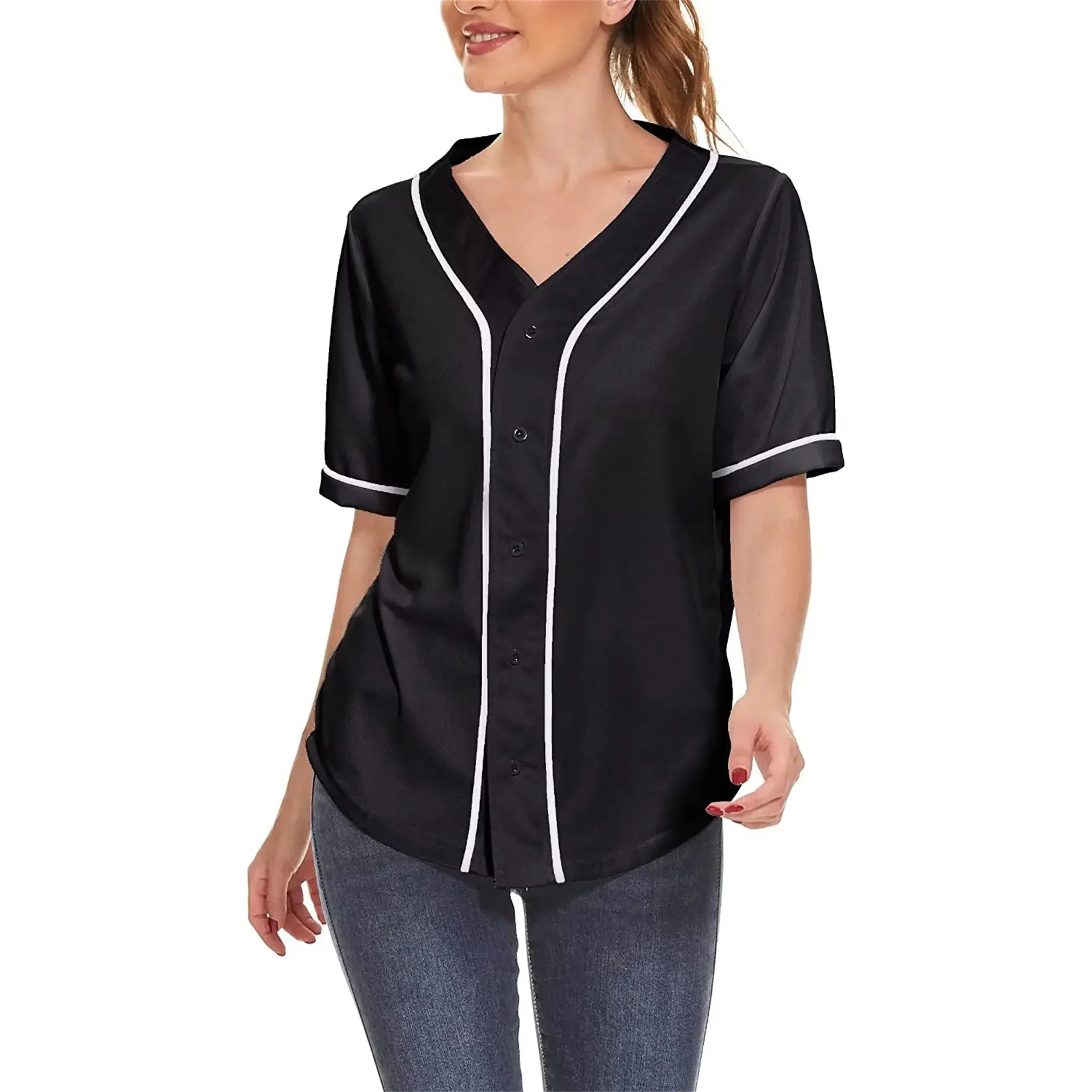 Womens Baseball Jersey Shirt Button Down Blank Softball Jersey Hip Hop Shirts