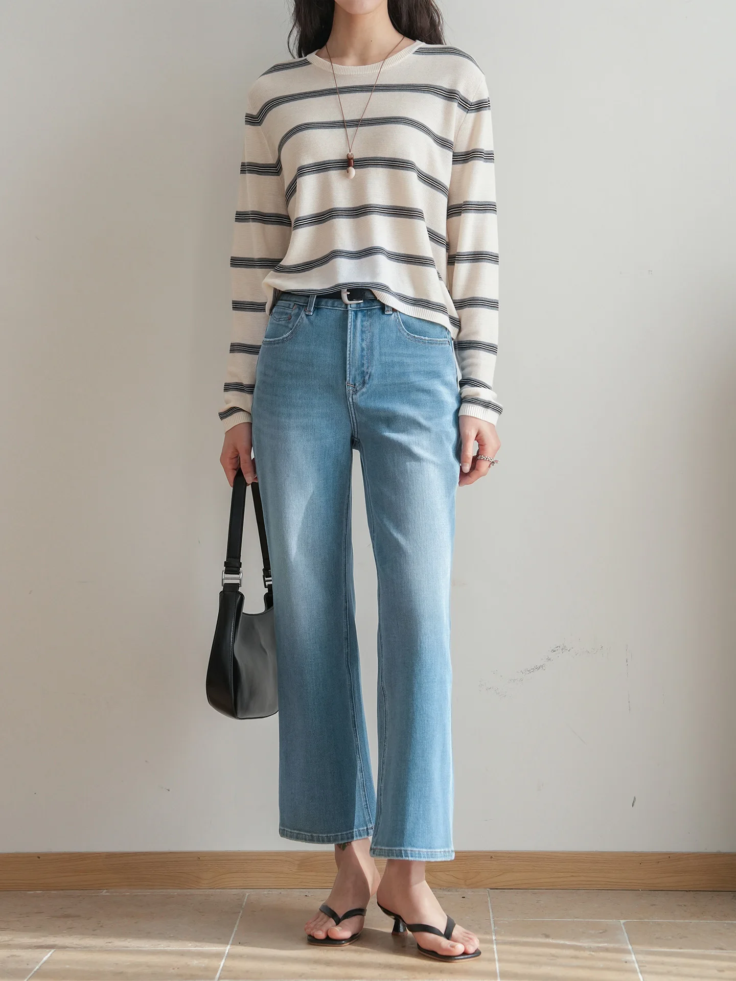 

Мягкие джинсы-клеш из девяти частей, женские, для повседневной носки, облегающие, светлые, прямого кроя, из хлопка с высокой эластичностью, на все сезоны