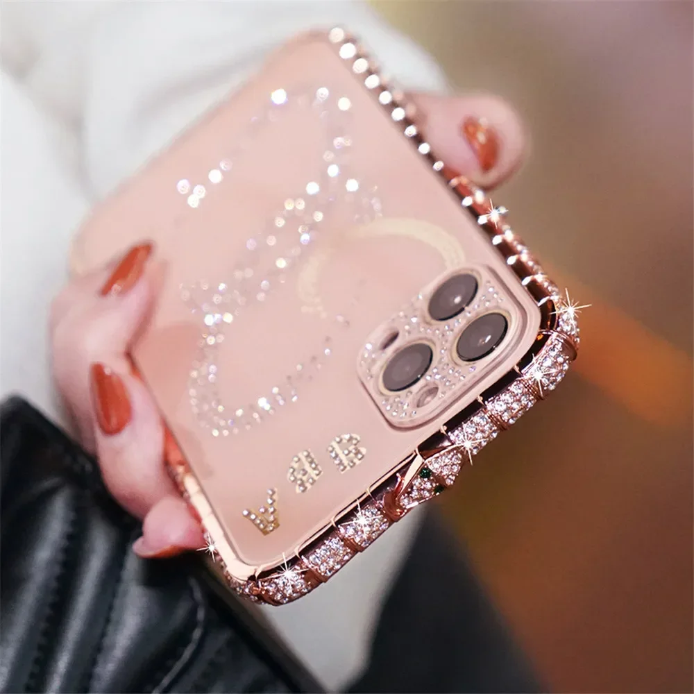 Glitter Rhinestone Diamond Cover Shockproof Metal Bumper Case For iPhone 11 12 13 14 15  Pro Max X Xs Xr Xs Max 14 15 Plus Case