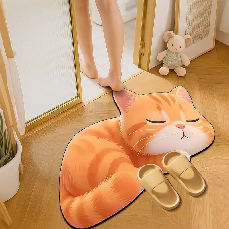 VIKAMA White Blue Eye Cat Door Mat Soft Warm Non Slip Bathroom Comfortable Underfoot Mat Pet Hair Resistant Mat Home Decor