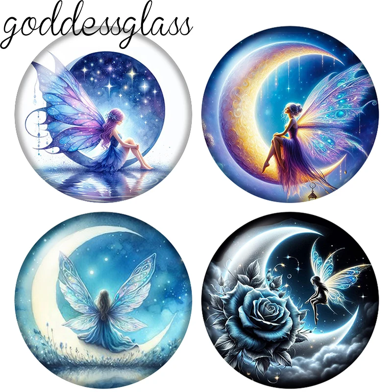 Blue Night Fairy Gir Magical Girl Cute 12mm/18mm/20mm/25mm Round Photo Glass Cabochon Flat Back Making Findings DIY Snap Buttons