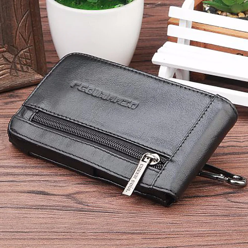 Men Genuine Leather Mobile Cell Phone Case Cover Skin Belt Bags Hip Bum Male Real Cowhide Purse Fanny Pack Hook Waist Bag