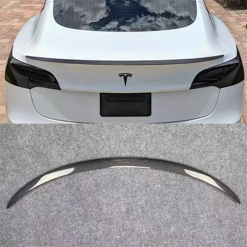 

For Tesla Model 3 Real Dry Carbon Fiber Tail Wing Wing Rear Trunk Lip Car Accessories Refit Decoration Spoiler Kit