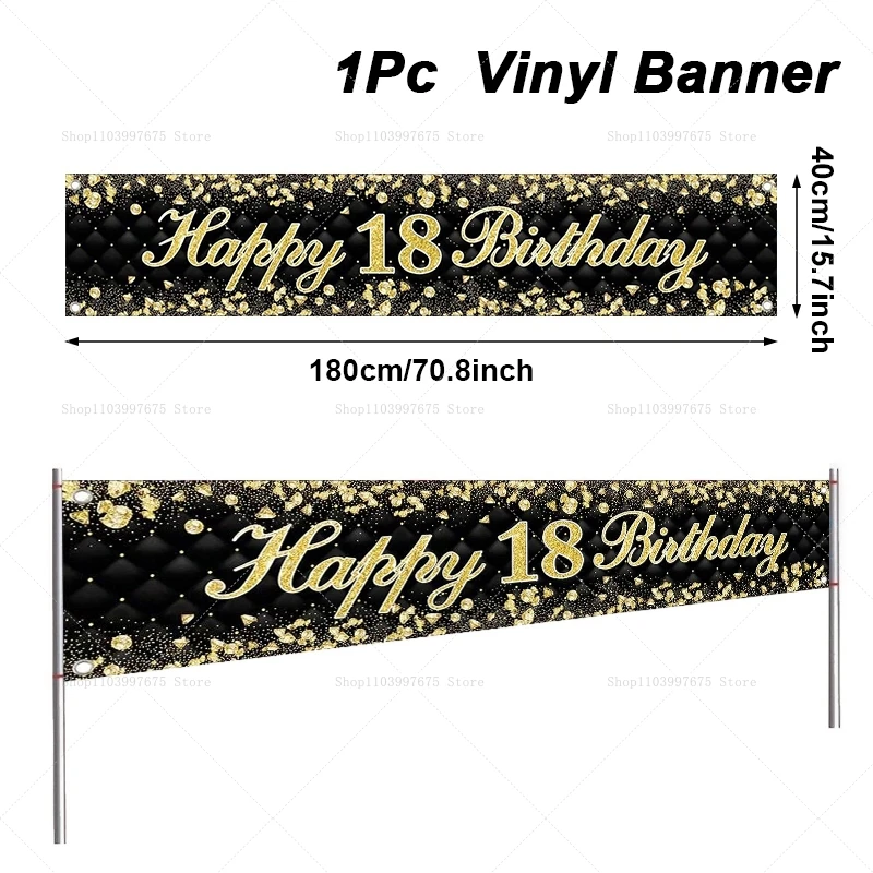 Happy 18th Birthday Banner Decoration 30 40 50 60th Anniversary Celebrations Vinyl Background Yard Sign Outdoor Party Backdrop - view 3
