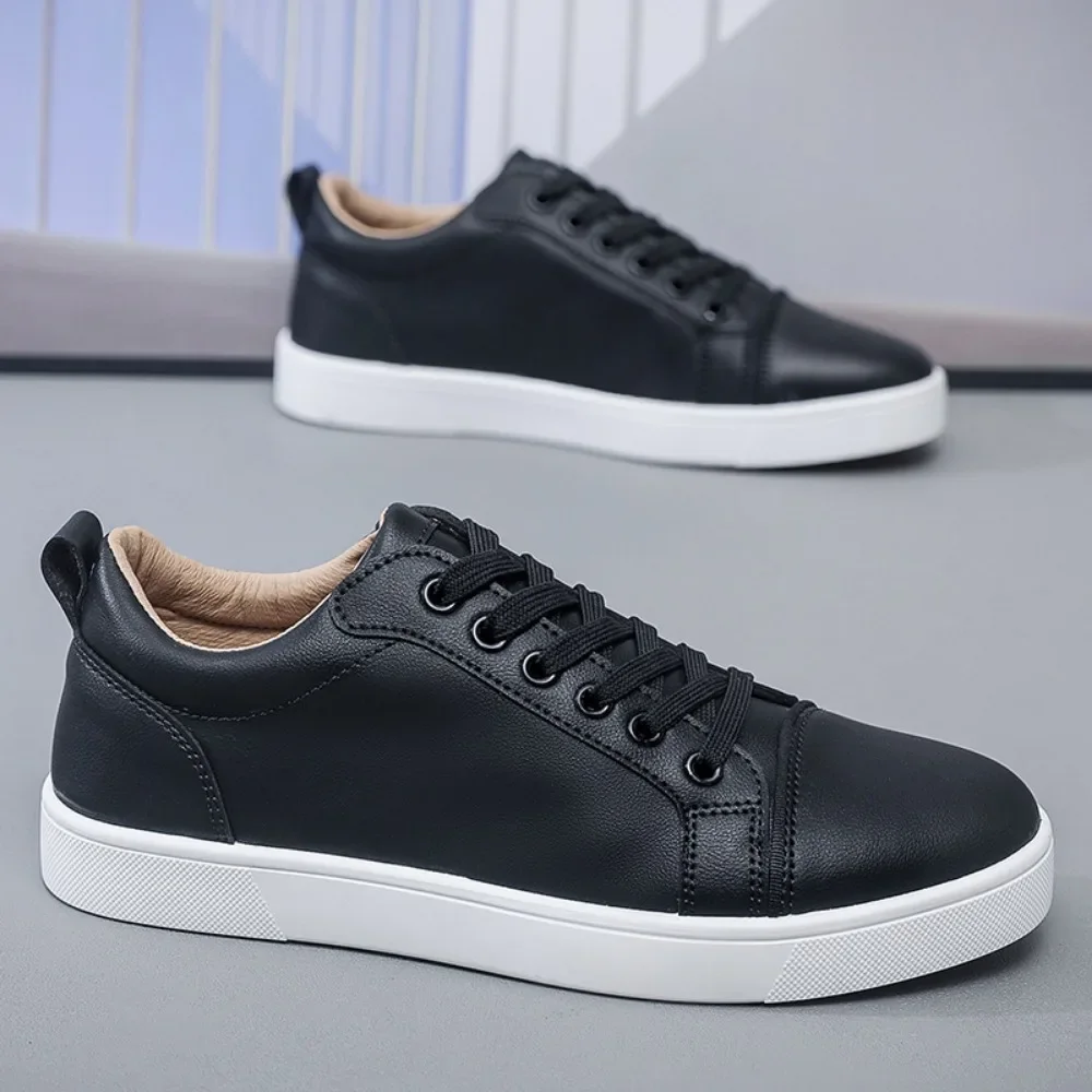 Men\'s Red Soled Casual Shoes Four Seasons Minimalist Board Shoe Mens Spring and Autumn Genuine Leather Sports Shoes Sneakers