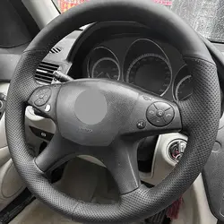 For Mercedes Benz C Class W204 2007 2008 2009 2010 2011 Car Interior Steering Wheel Cover Perforated Microfiber Leather Trim