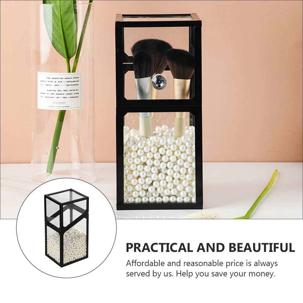 

1pc Makeup Brush Storage Cylinder Desktop Organizer With Artificial Pearls Decorative Container For Brush Holder Tool