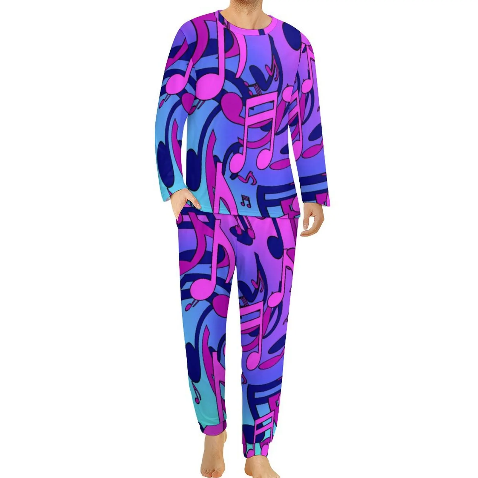 

Beautiful Music Pajamas Autumn Pink Purple Blue Home Sleepwear Male 2 Piece Pattern Long Sleeve Lovely Oversize Pajama Sets