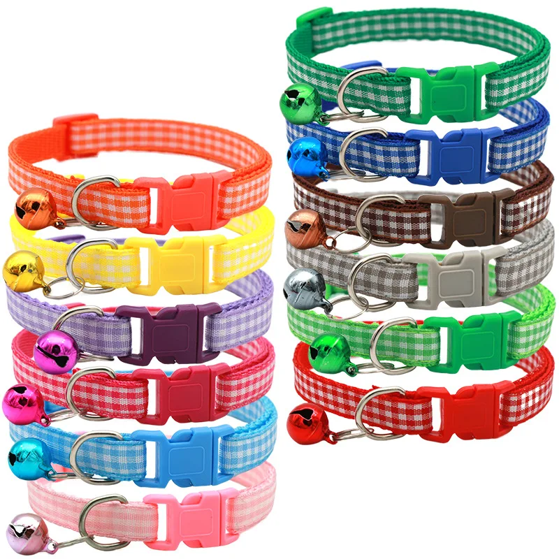 Collar ajustable con campana para gato, Collar colorido para cachorro y gato, venta al por mayor, 10 unidades