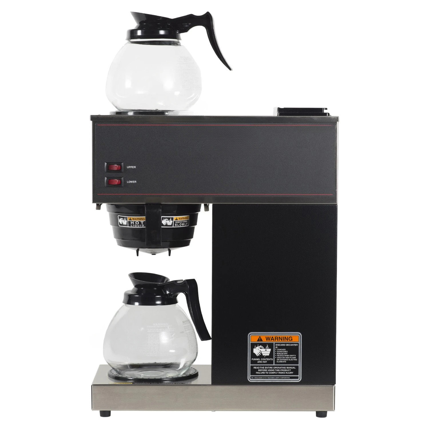 Coffee Brewer with Upper and Lower Warmers and Two Glass Decanters, Black, Stainless, Standard