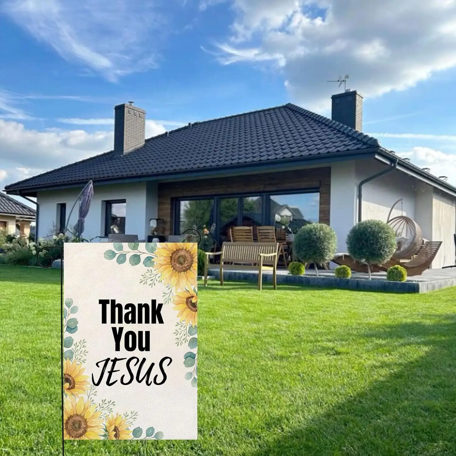 Thank You Jesus Summer Garden Flag 12x18 Inch Christian Double Sided Jesus Garden Flags for Outside Sunflowers House Outdoor ZZM