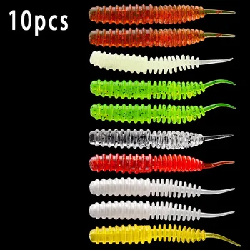 10 개/몫 웜 소프트 낚시 미끼 지그 Wobblers 6cm 1.3g 새우 냄새 첨가제 실리콘 인공 미끼베이스 잉어 Pesca 태클