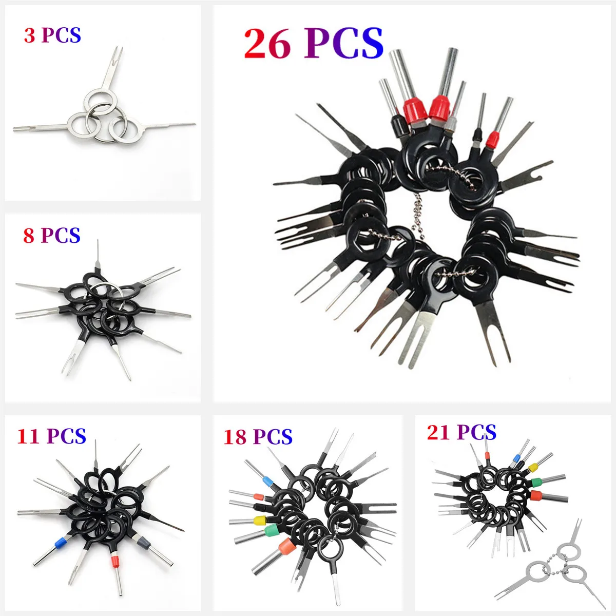 

3/8/11/18/21/26 Pcs Car Plug Terminal Removal Tool Pin Needle Retractor Pick Electrical Wire Puller Hand Tools Kit