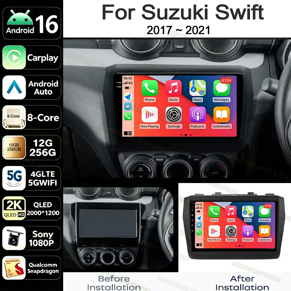 Android 16 Car Radio For Suzuki Swift 2017 2018 2019 2020 2021 Wireless Carplay Android Auto Audio Car Multimedia Player 2 Din