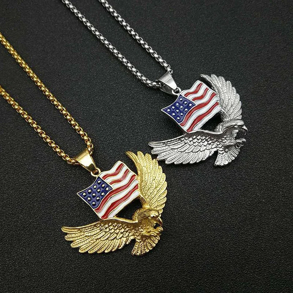 1pc 3D Bald Eagle Pendant Necklace Jewelry Accessory American Badge Eagle Charm Necklace for Men Sweater Chain Party Outfit Gift