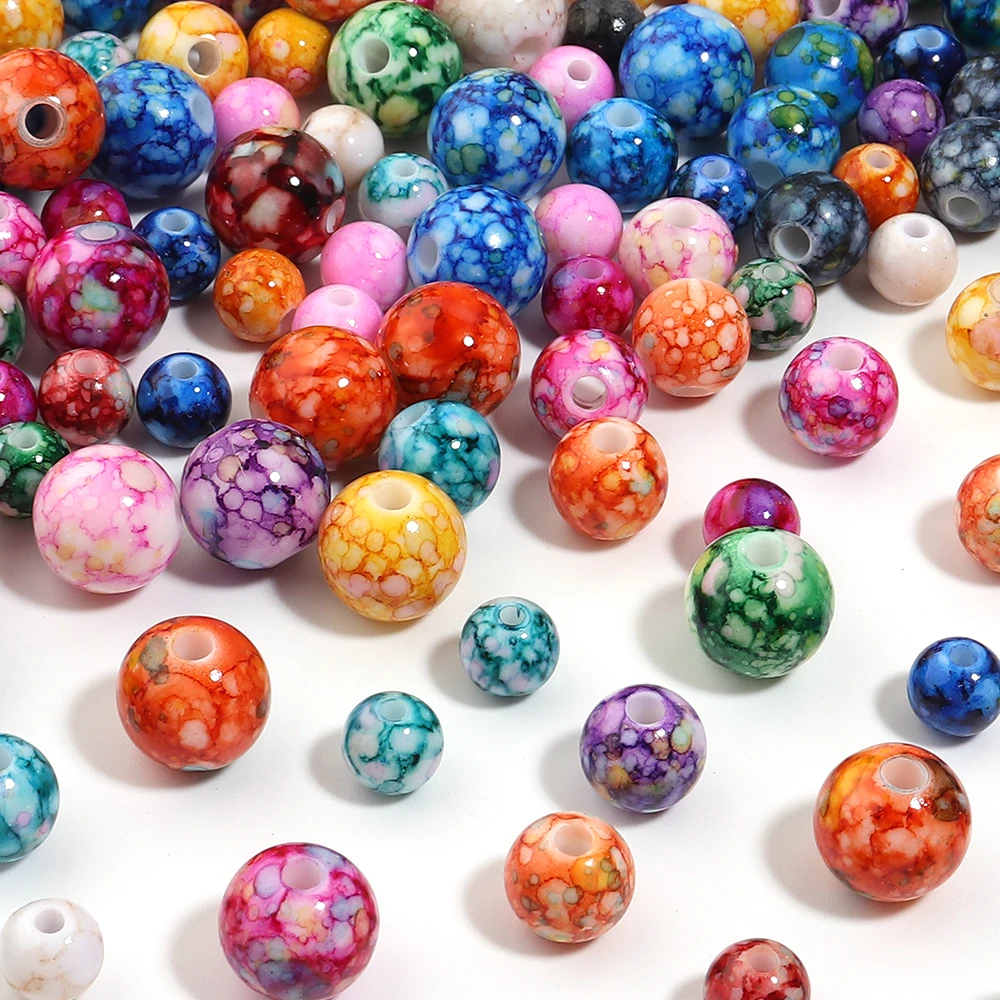 50-100pcs/lot 8/10/12mm Crackle Floral Pattern Acrylic Beads Round Loose Spacer Beads For Jewelry Making DIY Necklace Bracelet