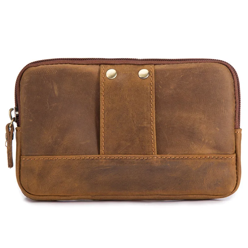 

Crazy Horse Leather Waist Packs Men Travel Waist Bag Cowhide Design Casual Belt Bag Fanny Bum Bag Phone Pocket High Quality