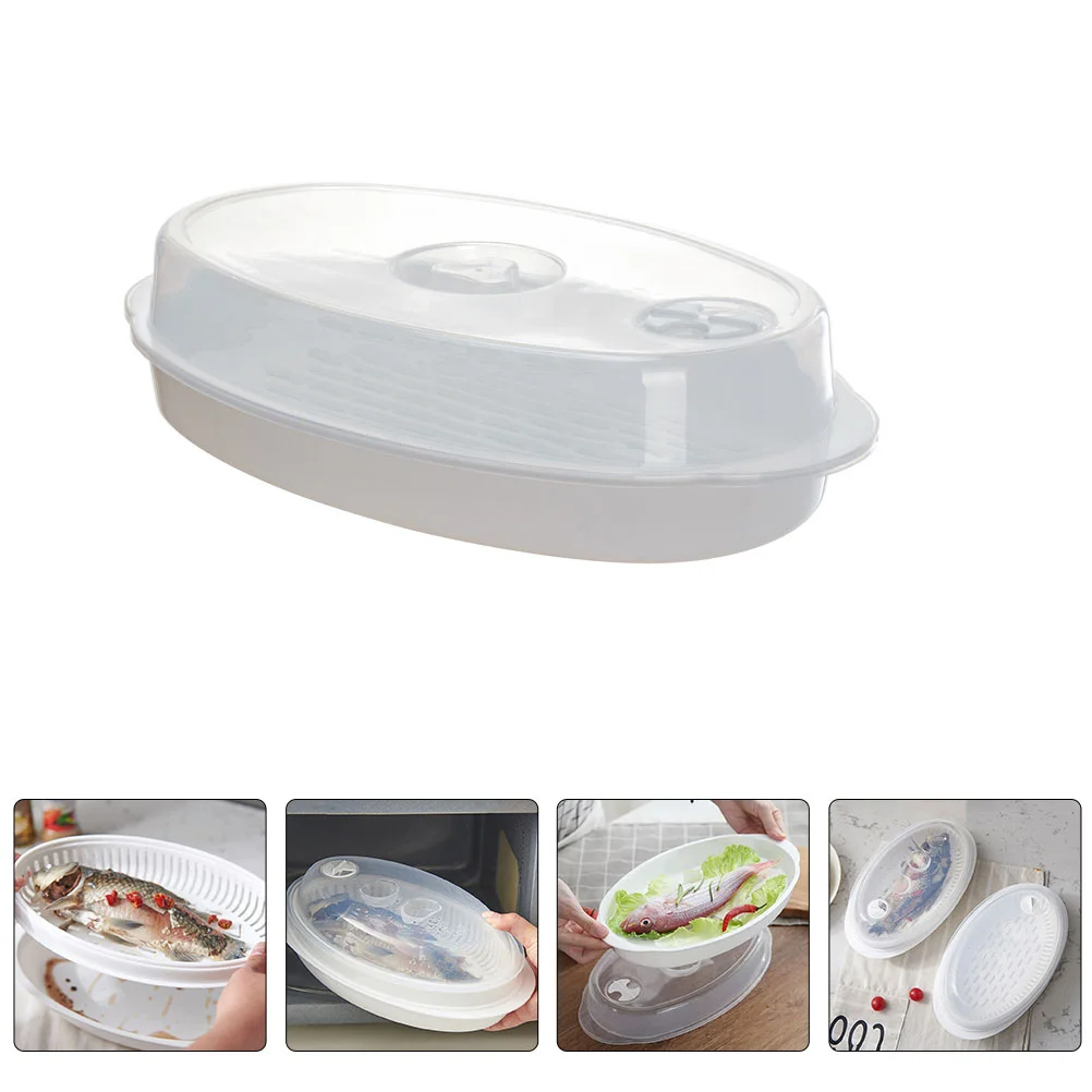 

Versatile Food Steaming Plate Steamed Fish with Lid Vegetable Steamer Microwave Oven