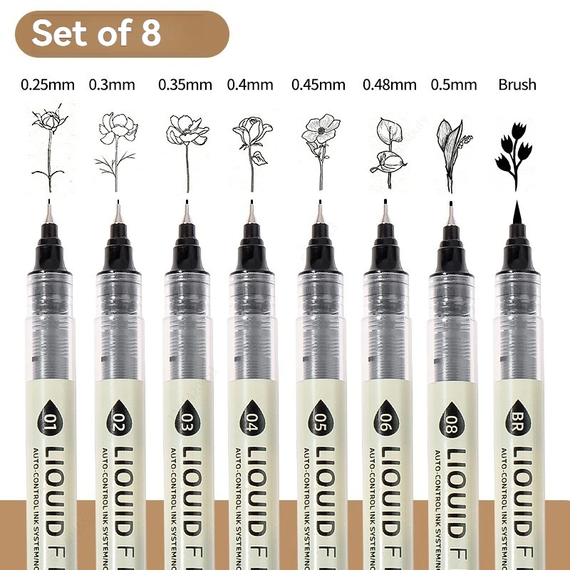 12 Tibs Black Pen Fine Line Sketching Marker Different Tips Fineliner Drawing Pens Manga Art Marker Calligraphy Set Supplies
