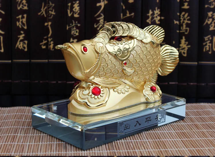 GOOD Good luck Dragon golden Fish Wealth Arowana HOME OFFICE BAR Recruit wealth bring wealth money FENG SHUI statue