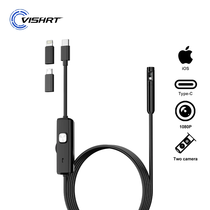 Direct Connect Endoscope Camera for iPhone Type-C HD1080P 5.5mm 8mm Dual Lens Waterproof Industrial Borescope for Check Pipeline