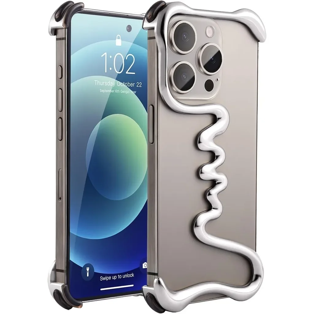 Metal Frame Case for iPhone 16 Pro Max Racetrack Shaped Cool Design Aluminum Alloy Bumper 15 Pro Max 14 Plus