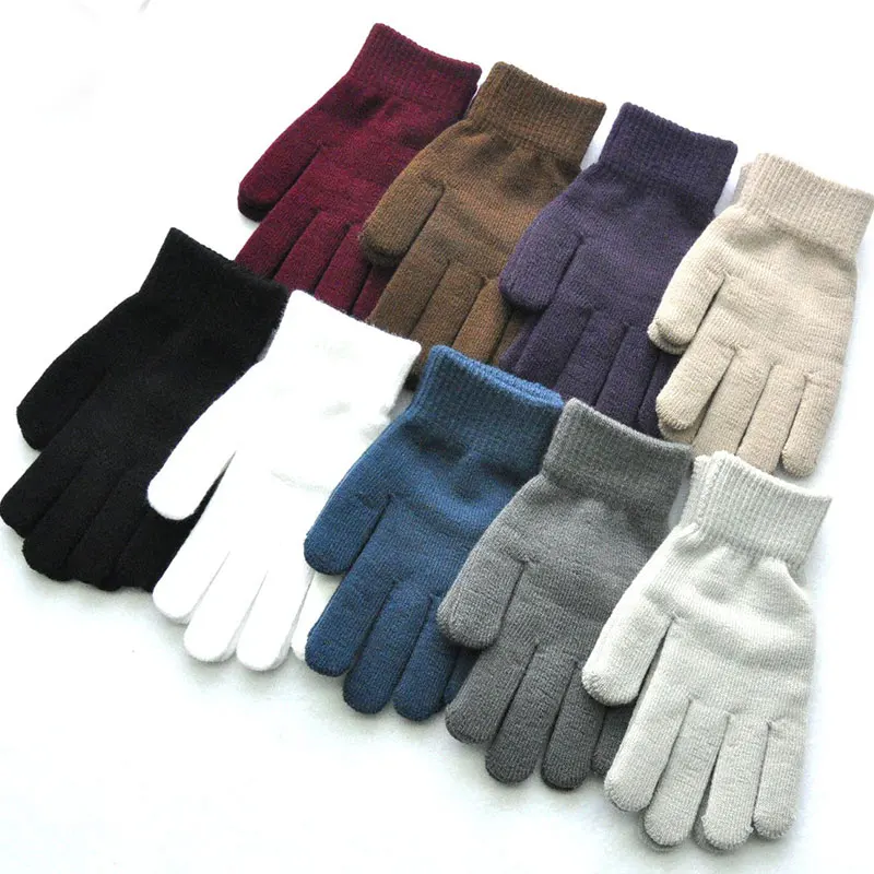 

1 Pair Men Women Gloves Non-slip Knitted Woolen Full Finger Mittens Autumn Winter Riding Hand Warmer Gloves Simple