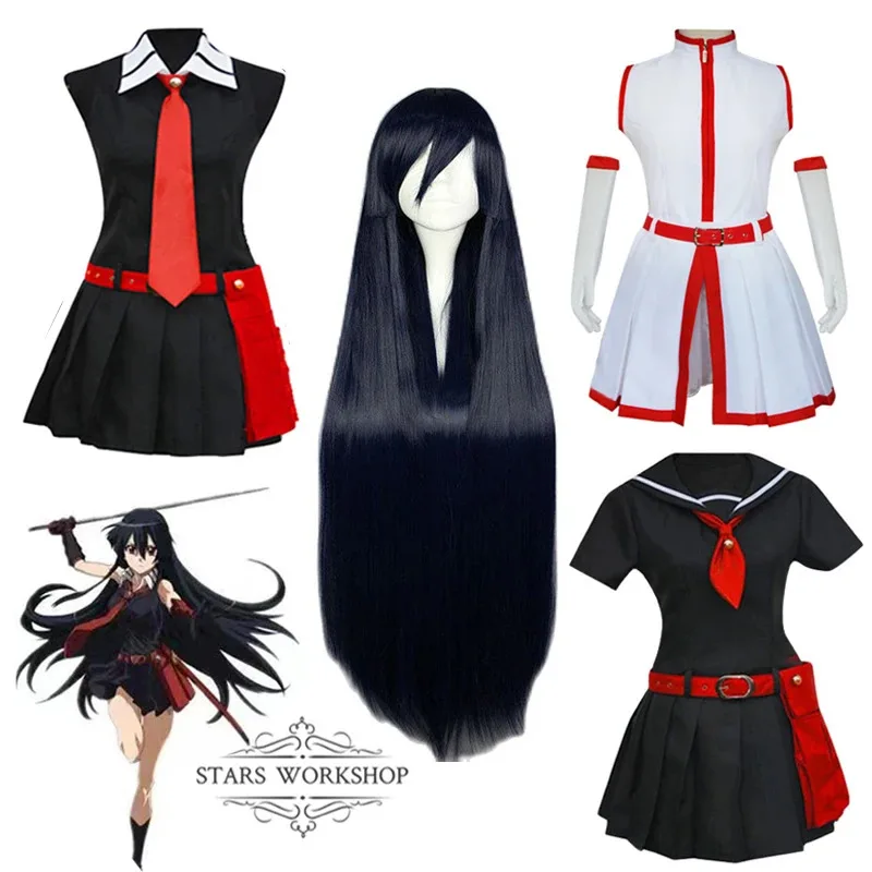 qq681 أنيمي جا قتل Akame Kurome تأثيري حلي أسود أبيض بلا أكمام يتوهم النساء الفتيات فستان موحد دعوى لجميع القديسين
