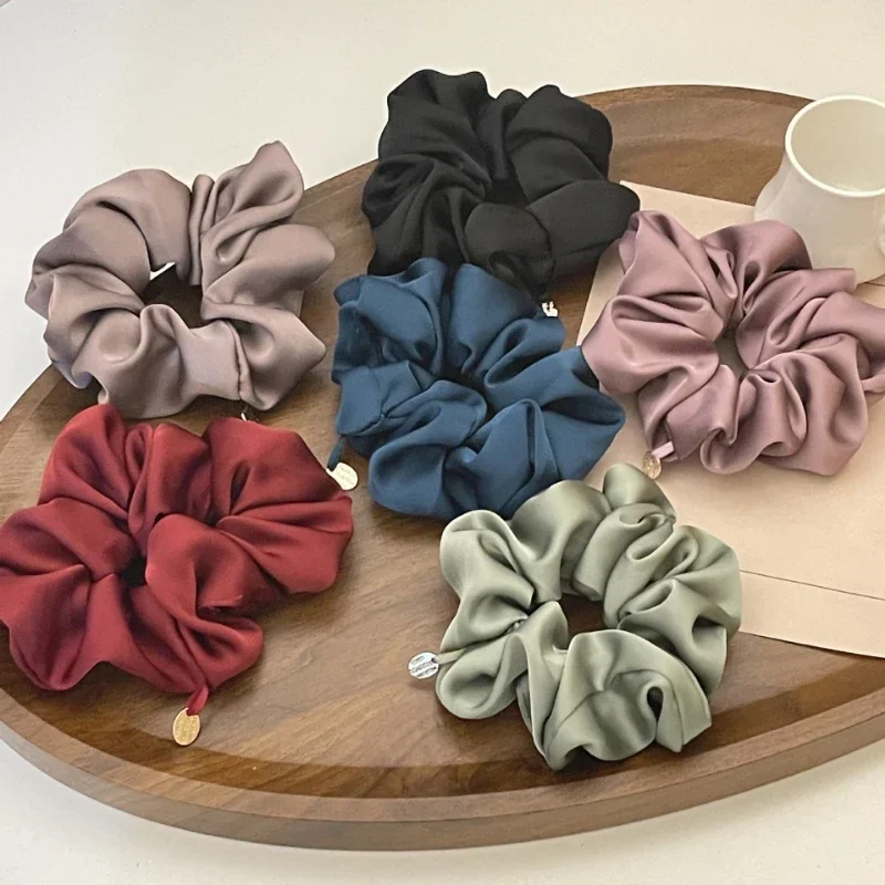 Satin Silk Hair Scrunchies Black Hair Ties for Girl and Women Scrunchie Solid Color Hair Accessories Scrunch Hairclips for Women