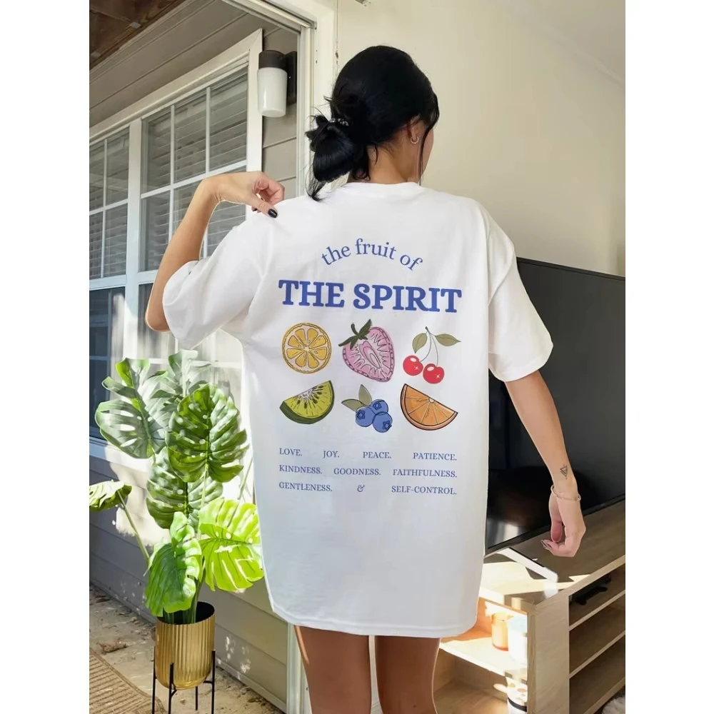 

Футболка «Фрукты Духа» Христианская футболка со стихами из Библии и фруктовым дизайном Летние дышащие майки Новые повседневные простые